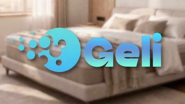 Geli logo displayed on a mattress, symbolizing innovative gel technology for improved sleep quality and comfort.