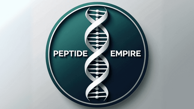 Peptide Empire logo featuring DNA helix symbol with bold text in a clean, modern design.