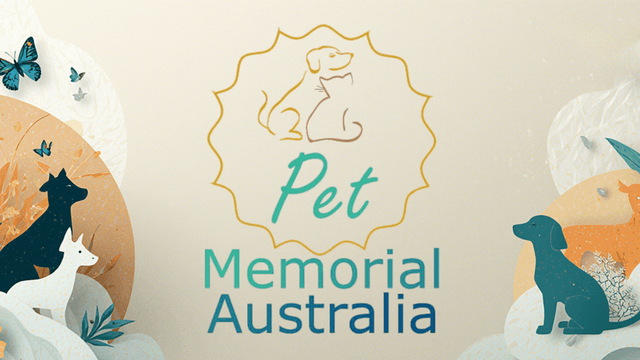 Pet Memorial Australia logo with illustrations of pets and butterflies.