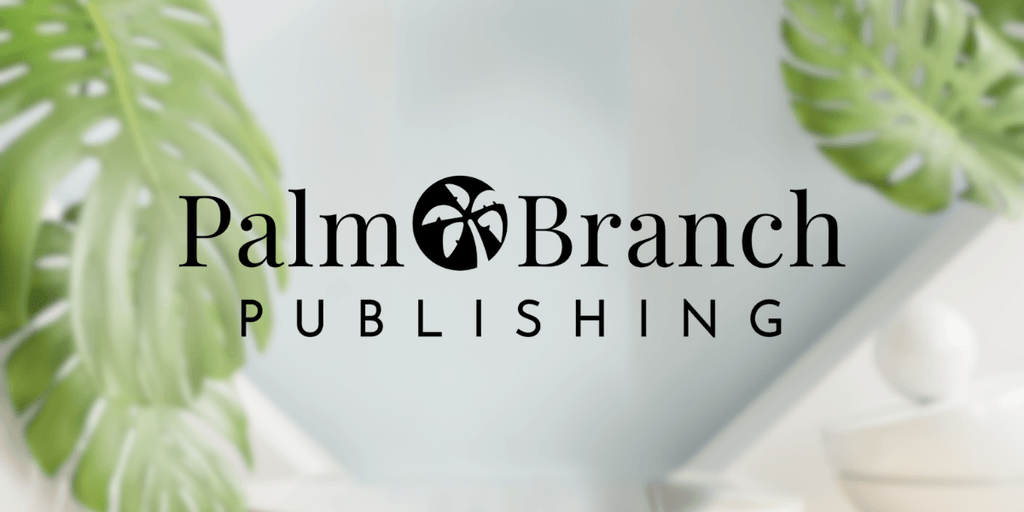 Palm Branch Publishing logo featuring a palm tree icon, with tropical leaves in the background, symbolizing uplifting, accessible fiction.