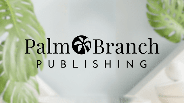 Palm Branch Publishing logo featuring a palm tree icon, with tropical leaves in the background, symbolizing uplifting, accessible fiction.