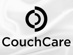 CouchCare logo in black on a white fabric background.