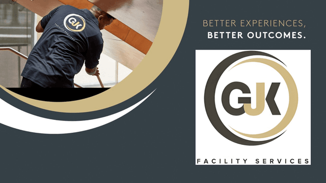 GJK Facility Services employee performing detailed cleaning services, emphasizing their commitment to quality service and operational excellence.