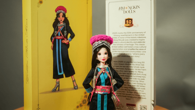 "Jenny Yang, founder of HmongKin Dolls, creates collectible dolls celebrating Hmong culture, heritage, and resilience through handcrafted designs."
