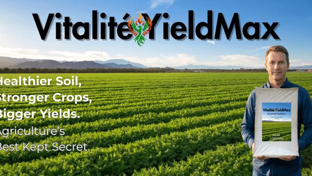 Vitalité brand delivering soil and cellular health solutions, combining YieldMax soil conditioner and Humalite supplements to boost yields, resilience, and natural vitality.