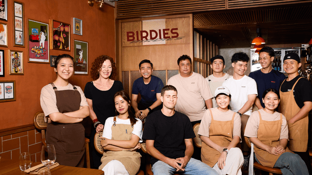 "Team at Birdies Bangkok, showcasing the warmth, hospitality, and culinary craftsmanship that define the restaurant’s welcoming atmosphere."