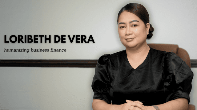 Loribeth De Vera seated, promoting her mission to humanize business finance through Save Financial Services.