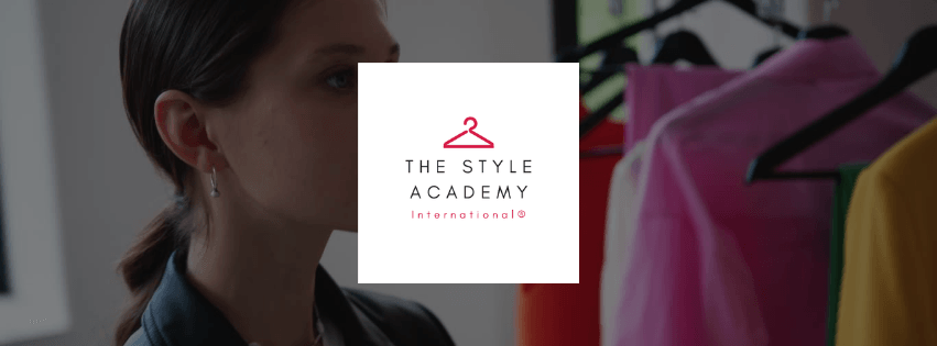 Woman observing colorful clothing rack with The Style Academy International® logo overlayed, representing fashion education and empowerment.