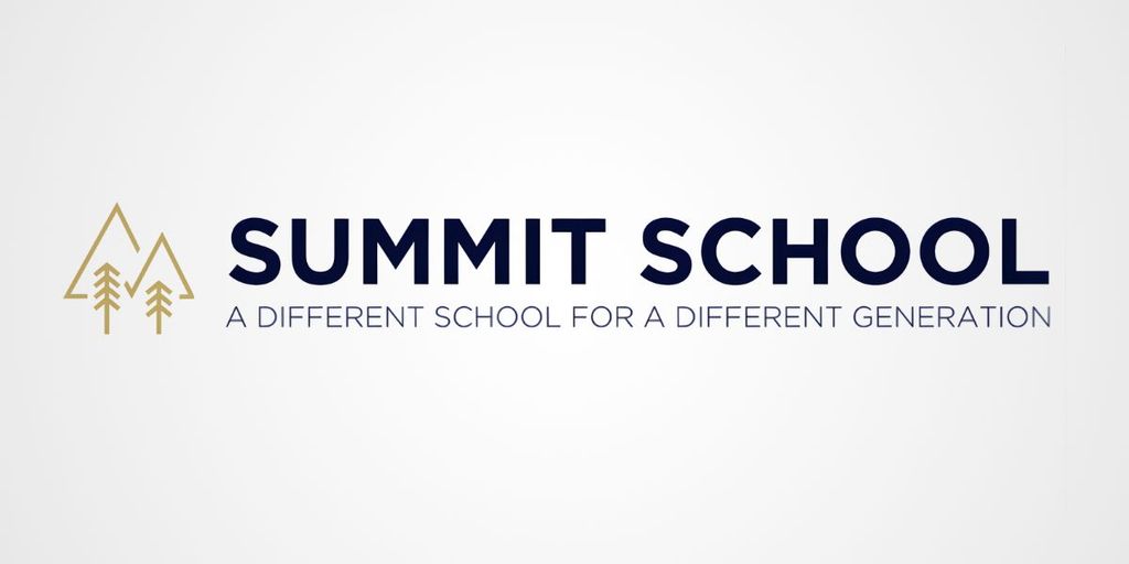 Summit School logo with two pine trees and a tagline, 'A Different School for a Different Generation.'