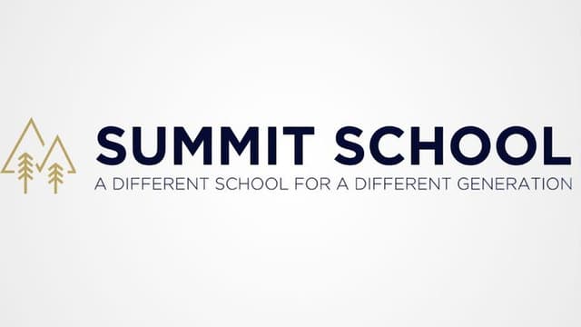 Summit School logo with two pine trees and a tagline, 'A Different School for a Different Generation.'