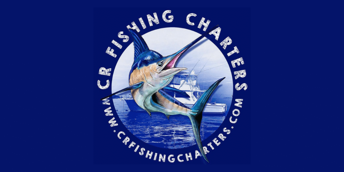 CR Fishing Charters logo featuring a marlin and fishing boat, representing Costa Rica’s premier sportfishing experience.