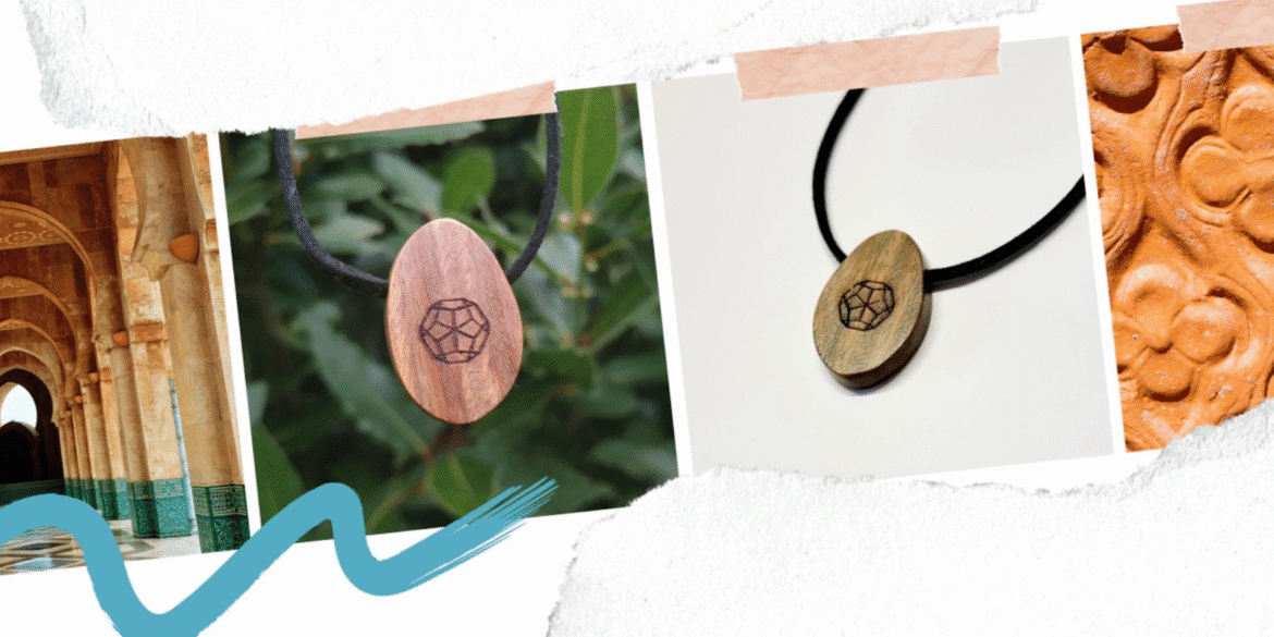 Handcrafted wooden pendants by Omnia Radiation Balancer, designed to protect from EMF radiation using unique quantum energy technology.