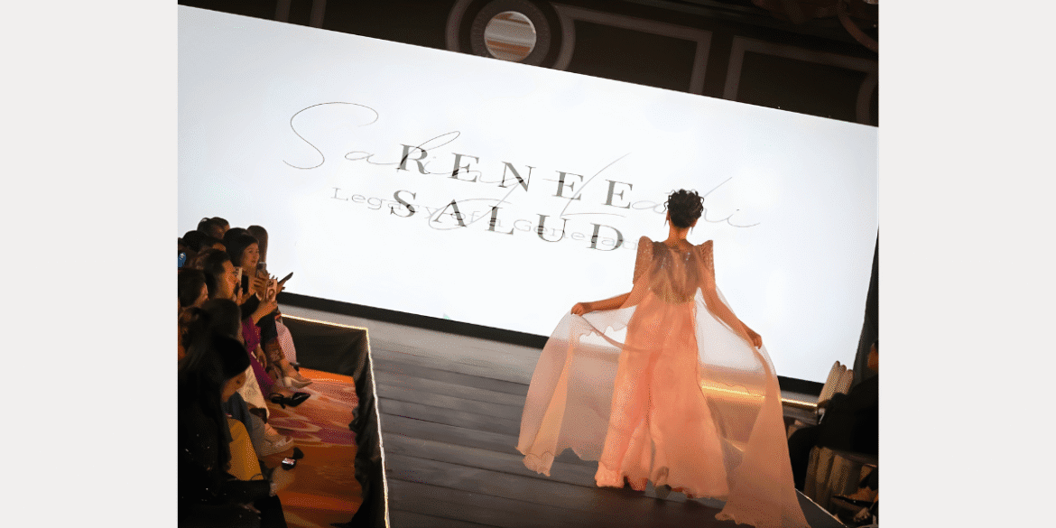 The image features Thalya Cruz at Manila International Fashion Week, showcasing her role as a model, host, and ambassador.