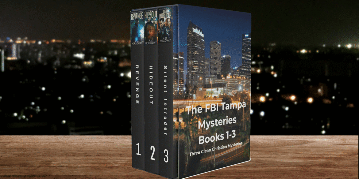 "The FBI Tampa Mysteries Books 1-3 Box Set," offering suspenseful Christian crime novels by A.M. Holloway.