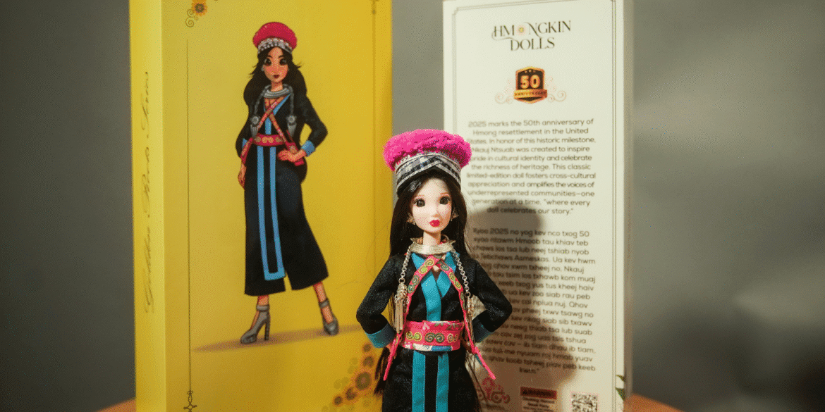 "Jenny Yang, founder of HmongKin Dolls, creates collectible dolls celebrating Hmong culture, heritage, and resilience through handcrafted designs."