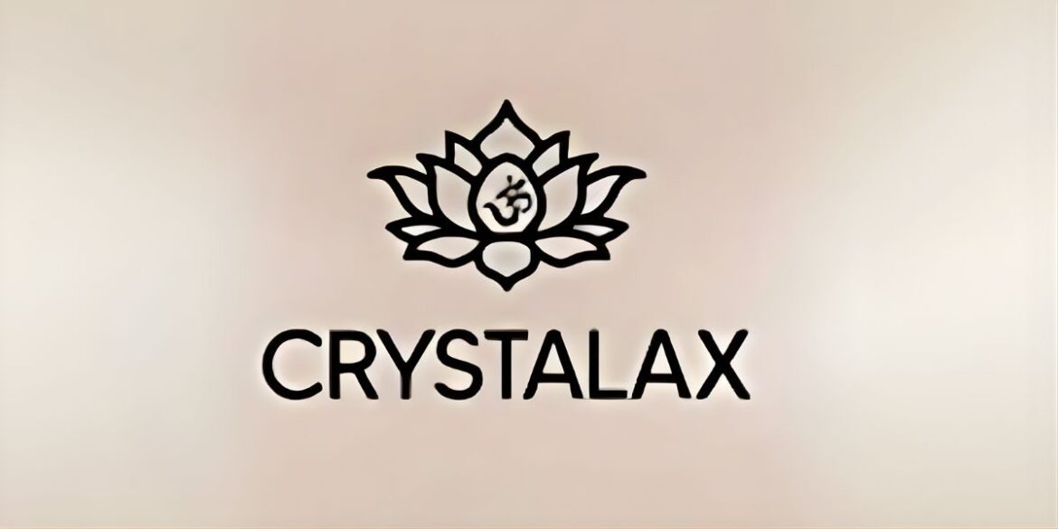 CRYSTALAX logo featuring a lotus design symbolizing emotional balance, with a modern, minimalist font for the brand name.