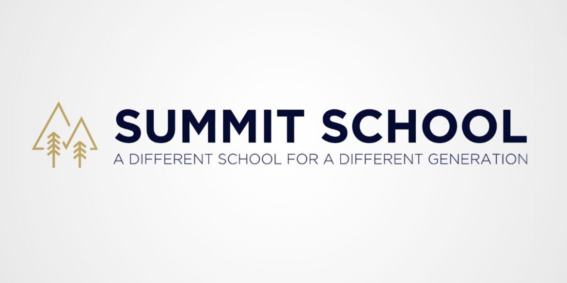 Summit School logo with two pine trees and a tagline, 'A Different School for a Different Generation.'