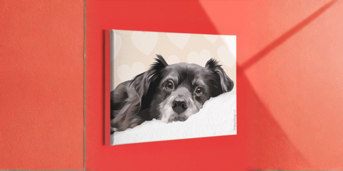 "Custom digital dog portrait featuring a cute dog with soft background, available at MyDog.Art."