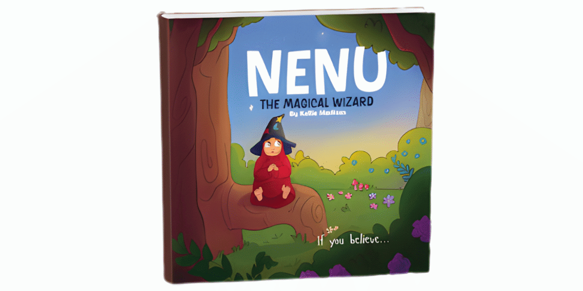 Book cover of NENU the Magical Wizard, featuring NENU, a comforting wizard in a peaceful, magical world.