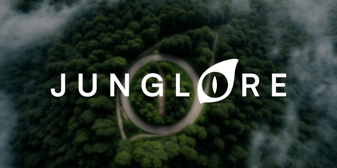 Logo of Junglore with tagline "A new way to grow your business," emphasizing AI-assisted nature exploration and storytelling.