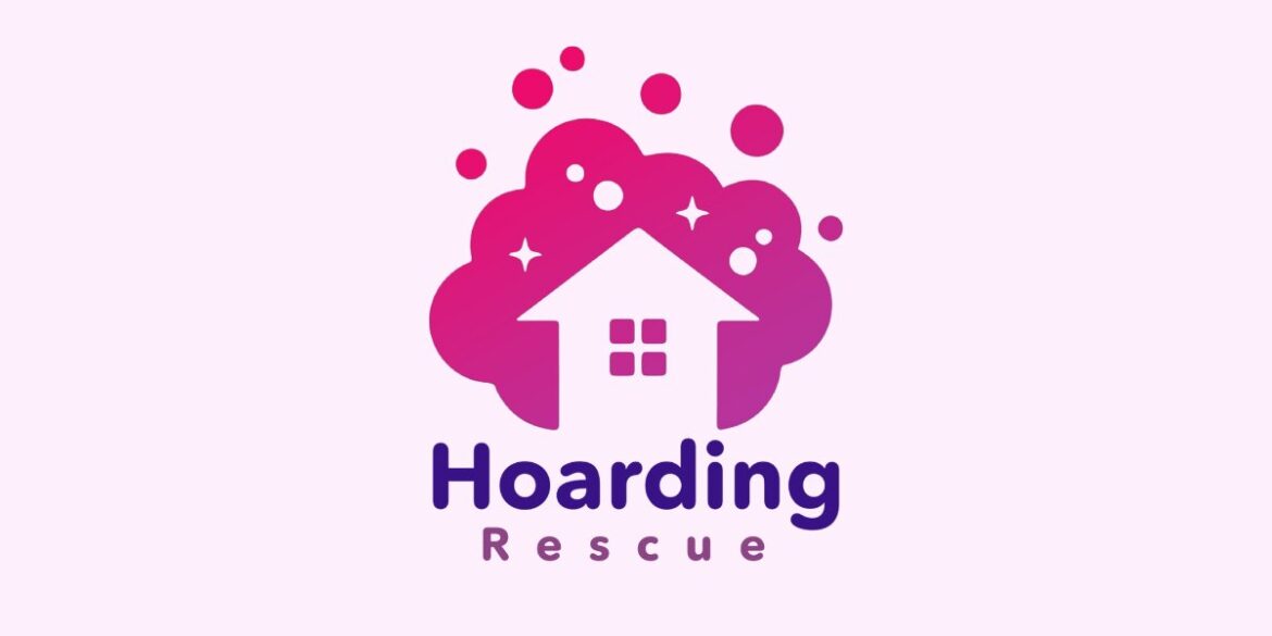 Hoarding Rescue logo featuring a house inside pink cleaning bubbles, representing compassionate hoarding cleanup services.