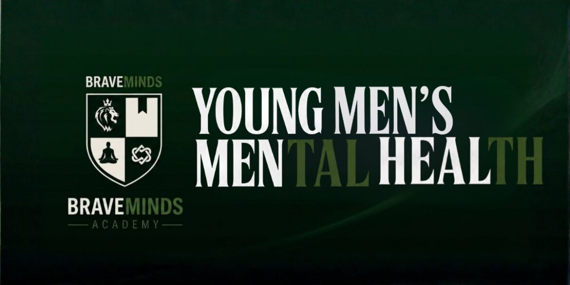 BraveMinds Academy logo beside “Young Men’s Mental Health” title promoting adolescent mental health treatment.