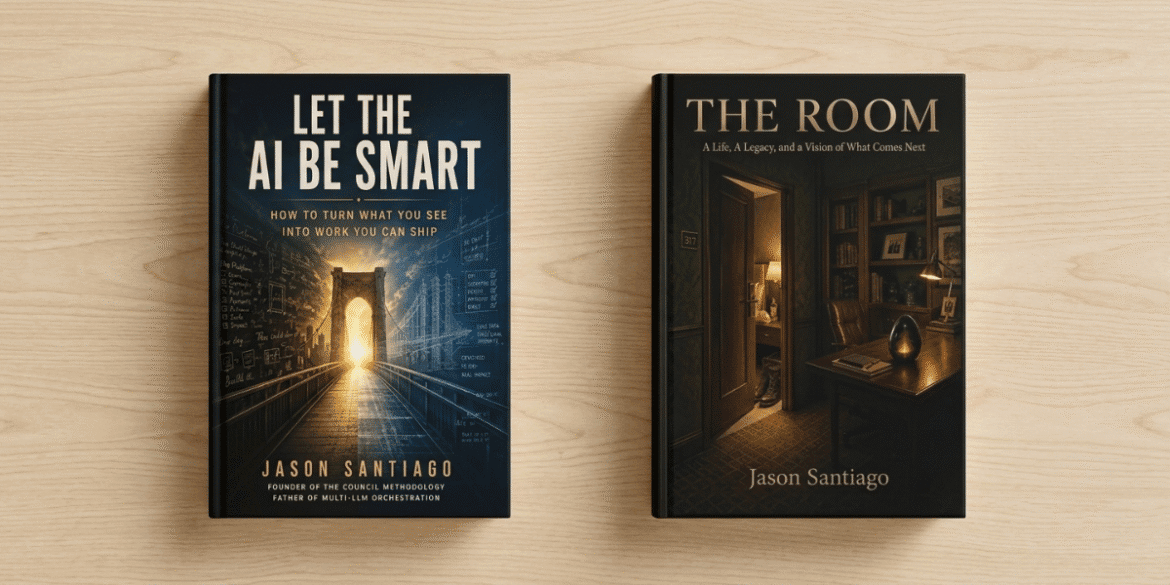 Book covers of Let the AI Be Smart and THE ROOM by Jason Santiago displayed side by side.